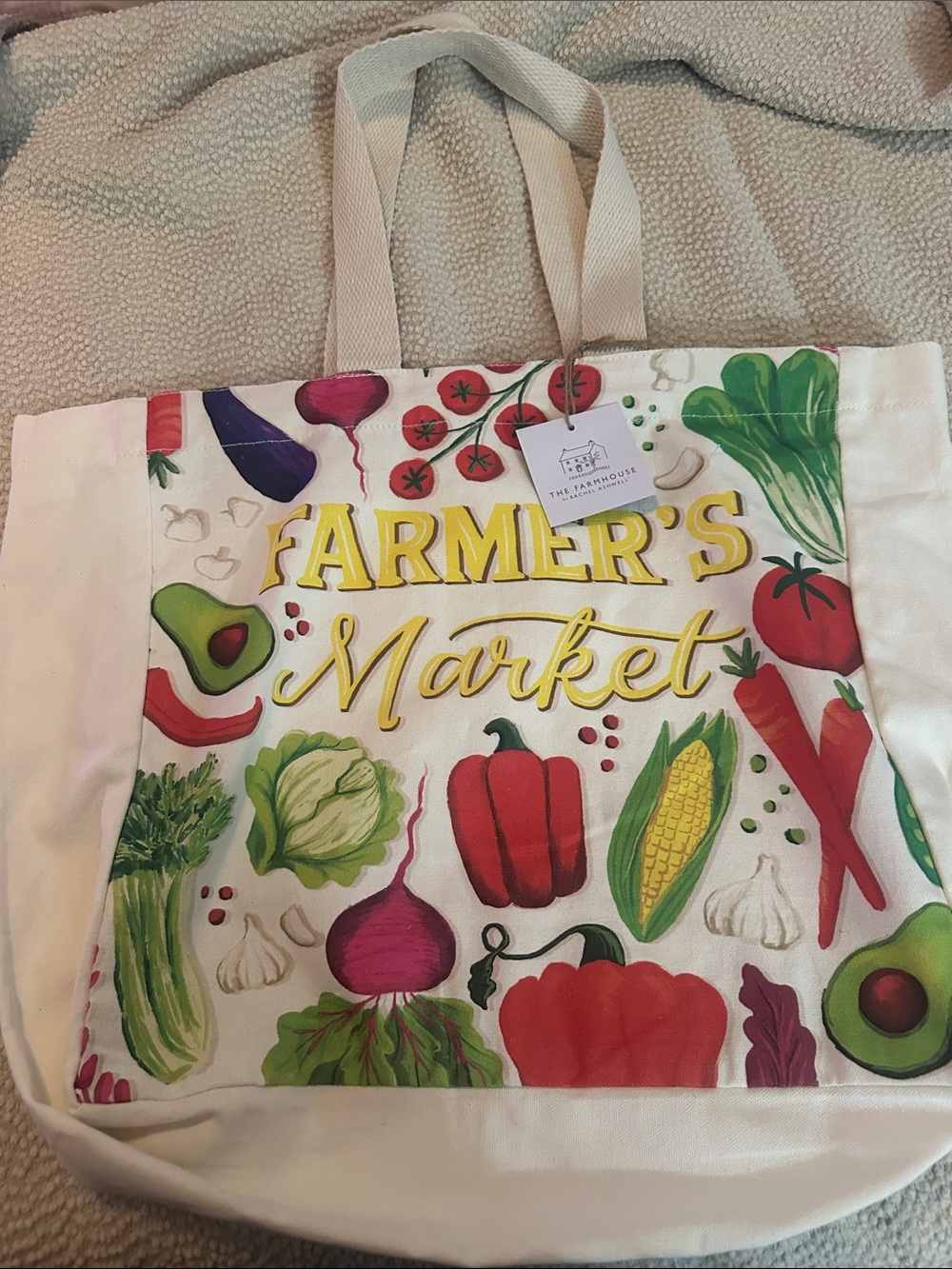 Farmer's Market Canvas Tote Bag - White with Colorful Produce